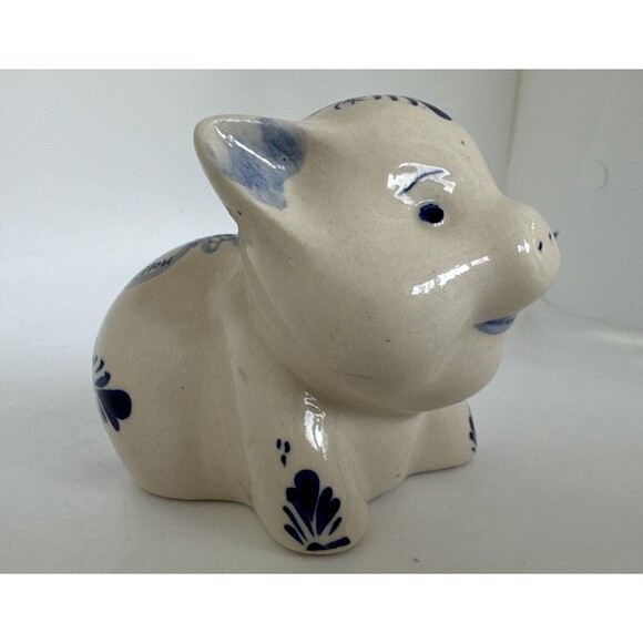 Vtg Delft Blue White Ceramic Hand Painted Piggy Bank Pig Holland Windmill Gift - Picture 13 of 16